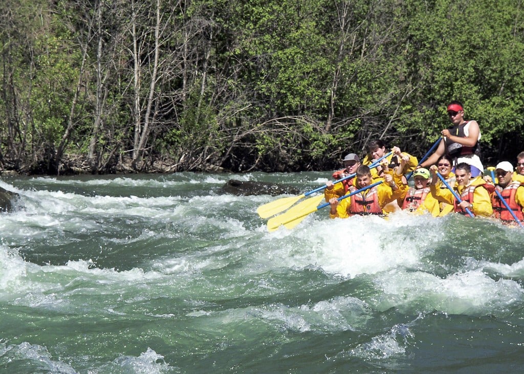 A group of tourists on an exciting rapids journey