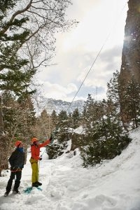 Climbers on a winter climb through the snow