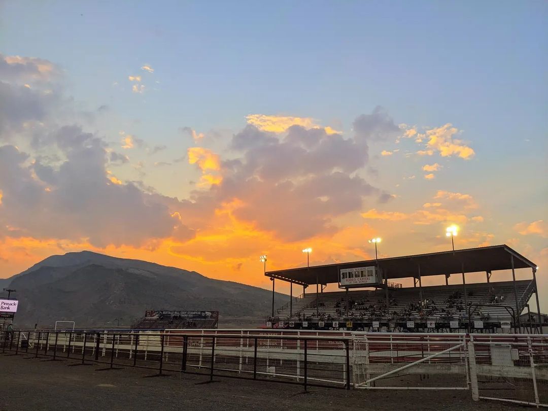 Golden hour at the Cody Nite Rodeo in Cody Yellowstone