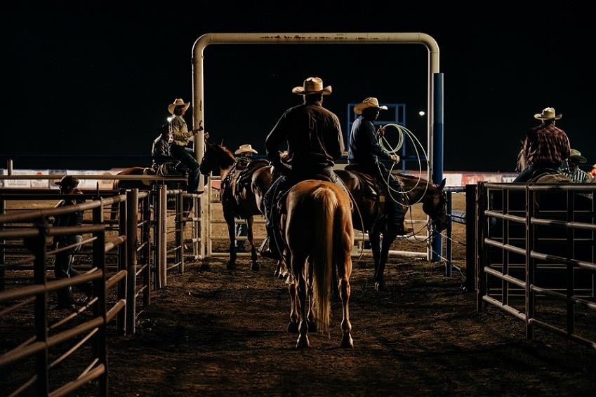 A man on a horse getting ready for the rodeo
