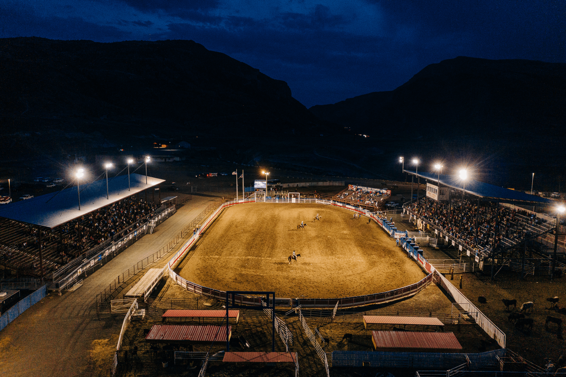 Aerial view of the Cody nite rodeo