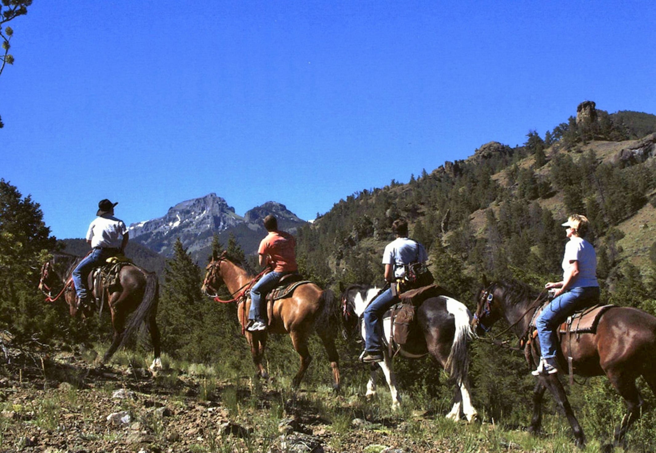 a group of people horseback riding