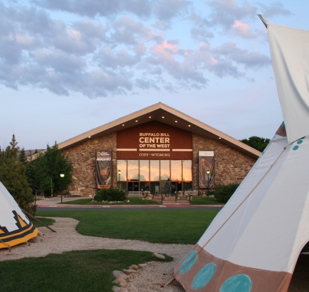 Two traditional Teepee's in front of the Buffalo Bill Center of the West